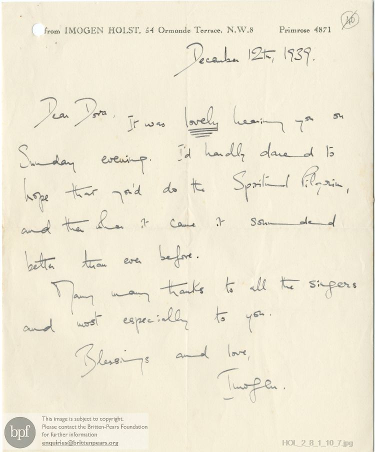 Letter from Imogen Holst to Dora Herbert Jones