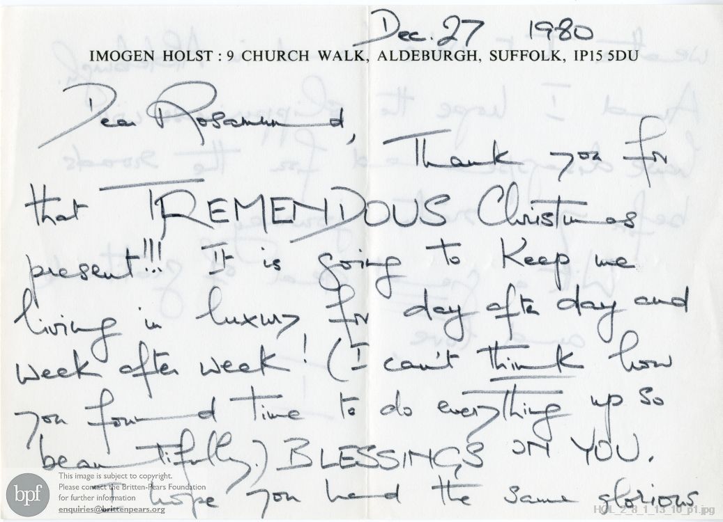 Letter from Imogen Holst to Rosamund Strode