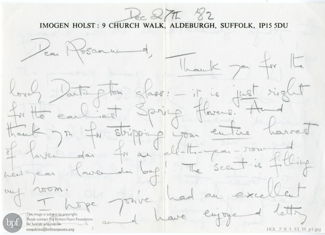 Letter from Imogen Holst to Rosamund Strode