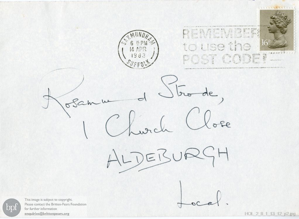 Letter from Imogen Holst to Rosamund Strode