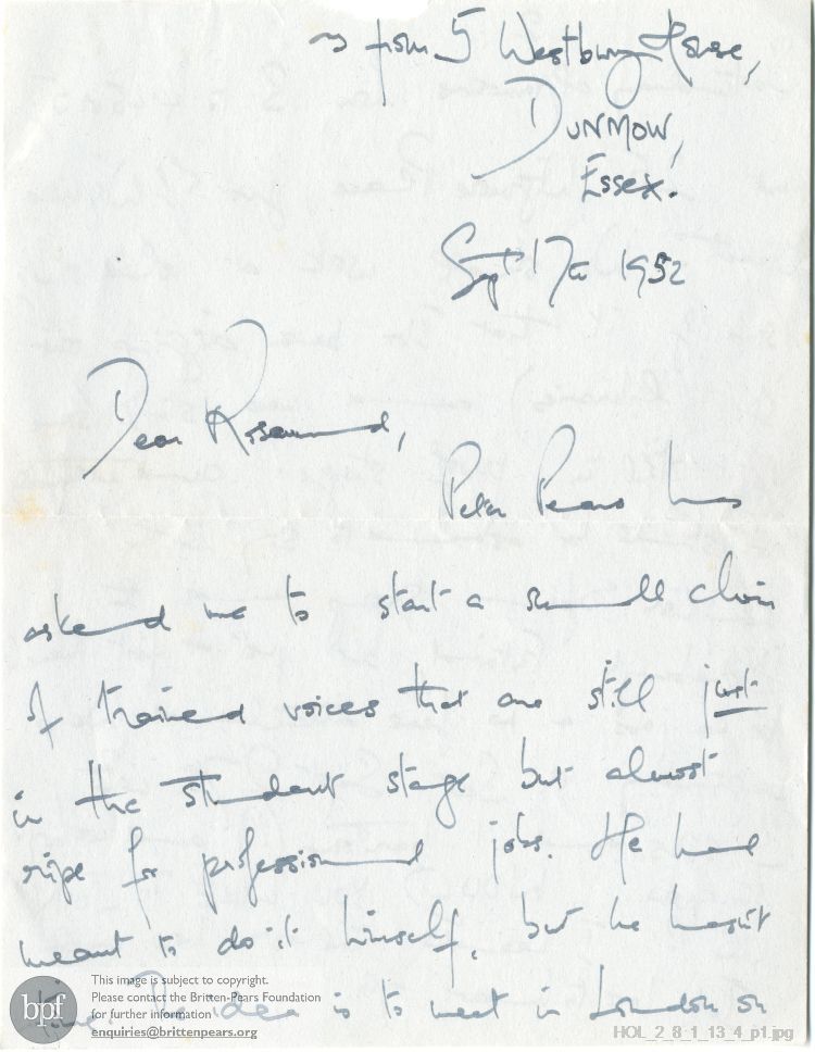 Letter from Imogen Holst to Rosamund Strode