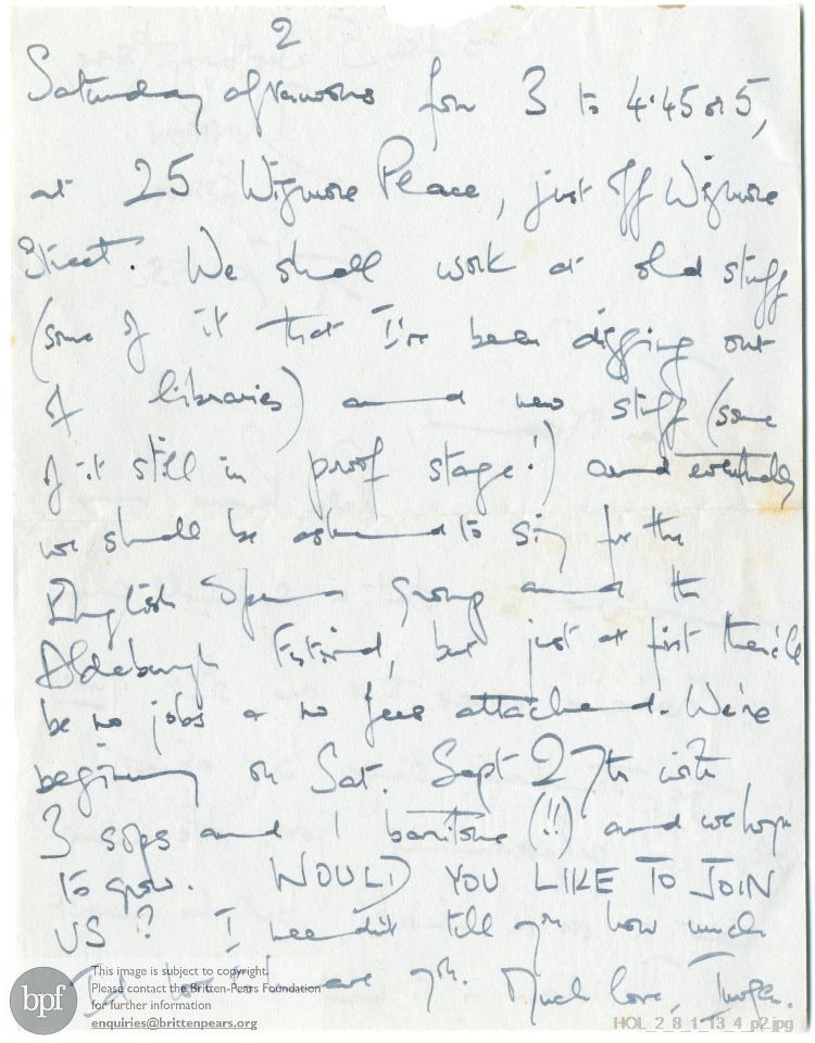 Letter from Imogen Holst to Rosamund Strode