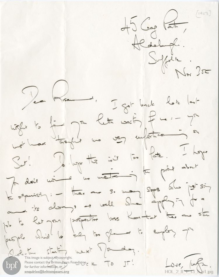 Letter from Imogen Holst to Rosamund Strode