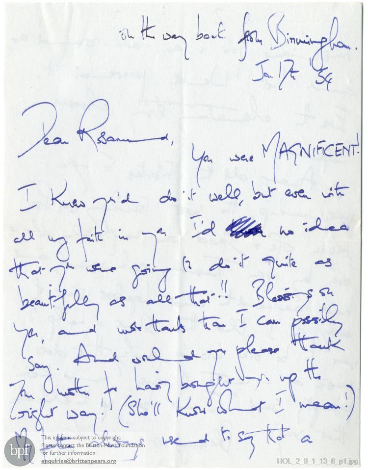 Letter from Imogen Holst to Rosamund Strode