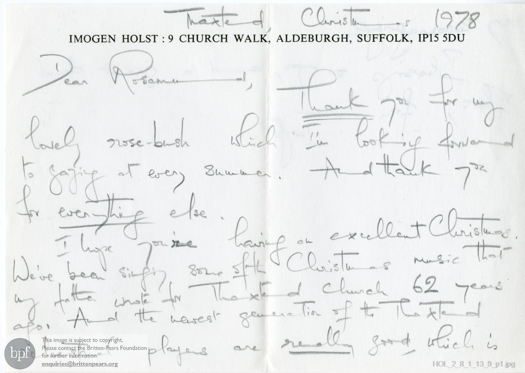 Letter from Imogen Holst to Rosamund Strode