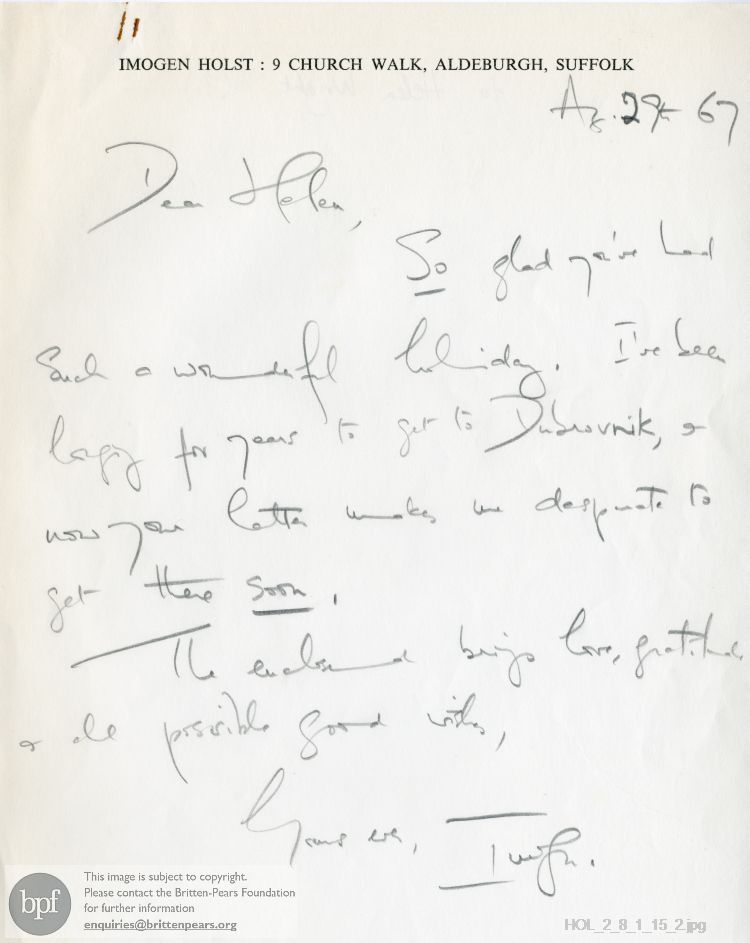 Letter from Imogen Holst to Helen [surname unknown]