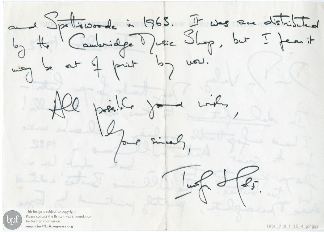 Letter between Imogen Holst and Mr [?]Varley