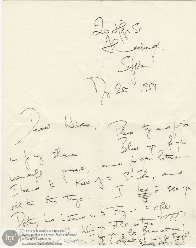 Letter from Imogen Holst to Winsome Bartlett