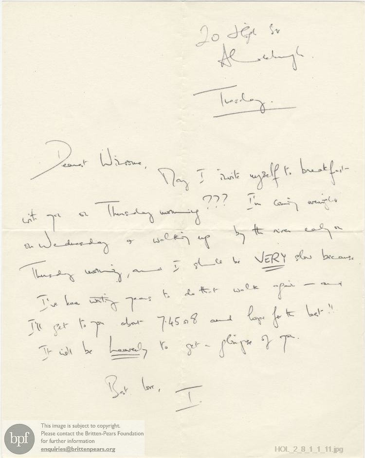 Letter from Imogen Holst to Winsome Bartlett