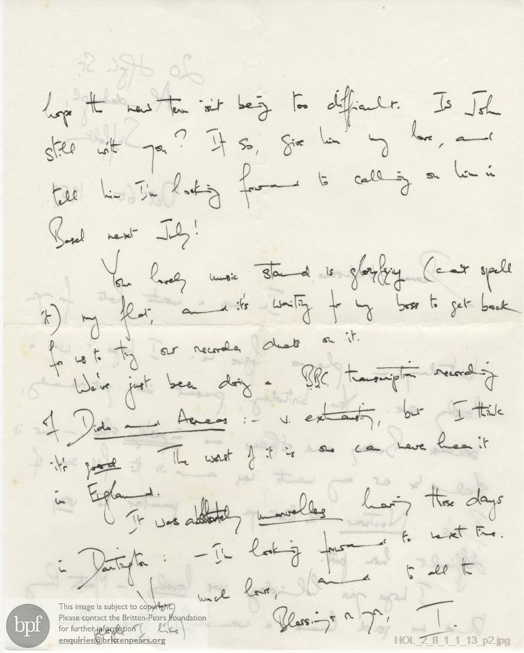 Letter from Imogen Holst to Winsome Bartlett