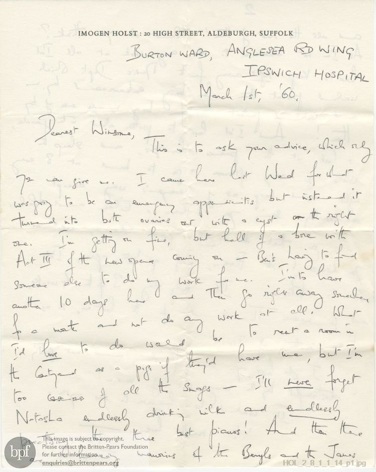 Letter from Imogen Holst to Winsome Bartlett