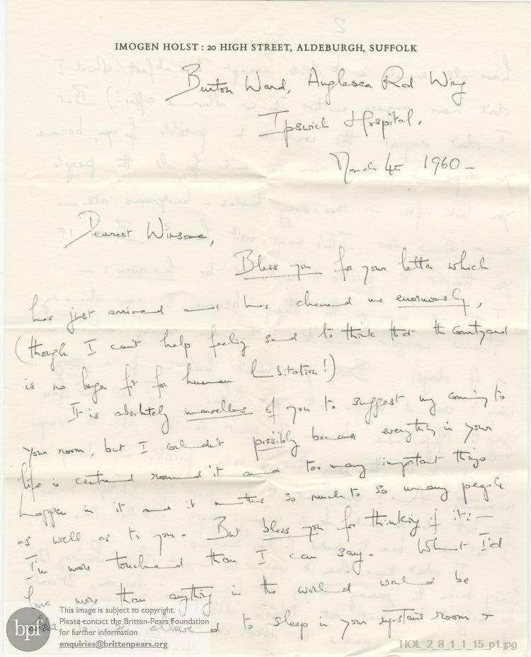 Letter from Imogen Holst to Winsome Bartlett