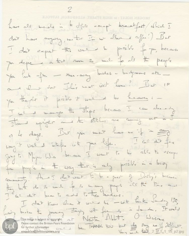 Letter from Imogen Holst to Winsome Bartlett