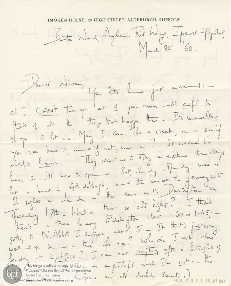 Letter from Imogen Holst to Winsome Bartlett