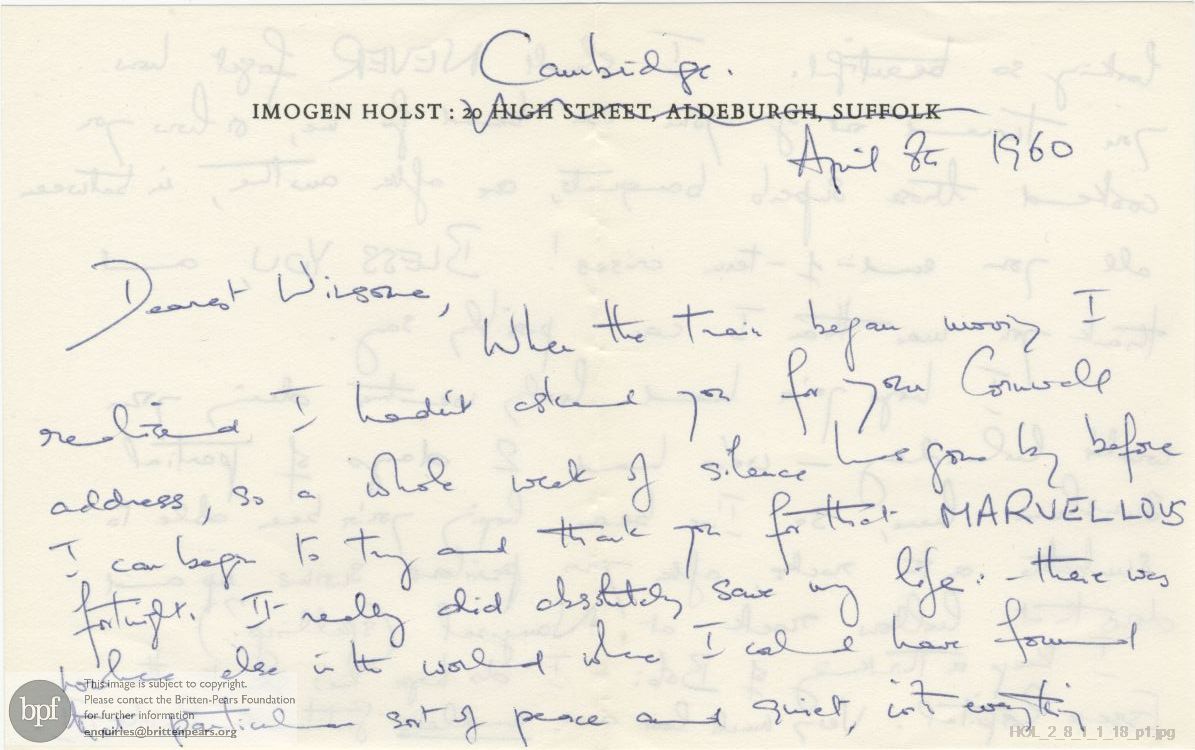 Letter from Imogen Holst to Winsome Bartlett