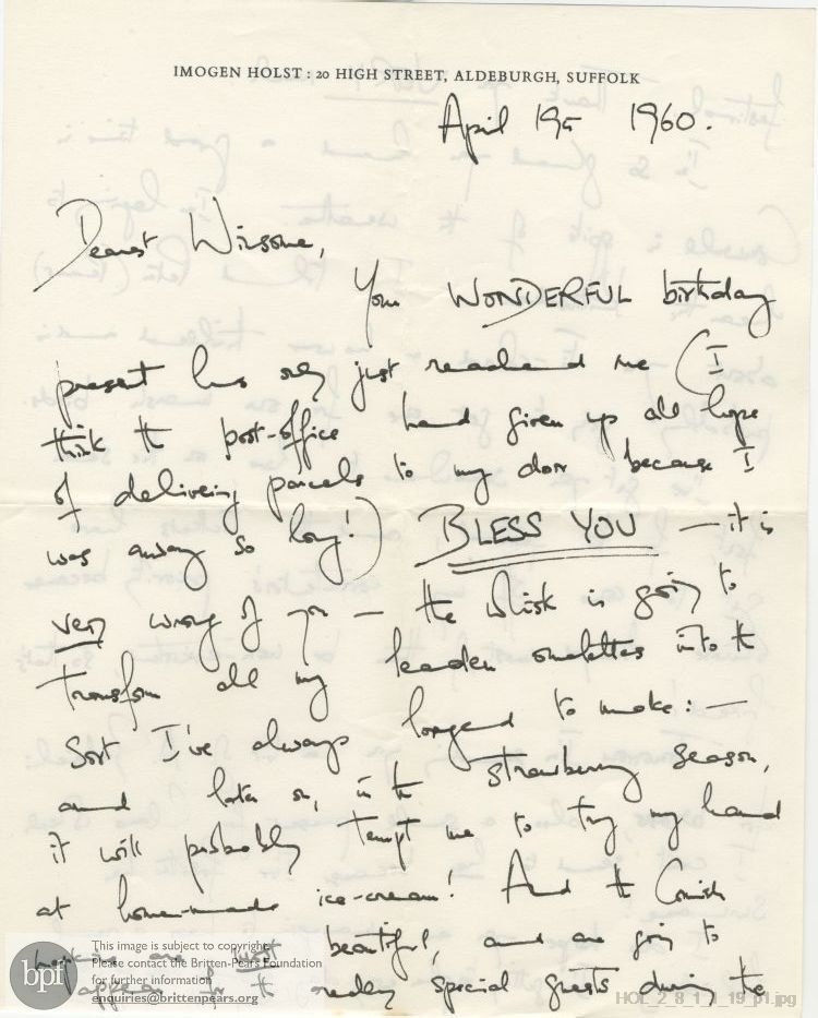 Letter from Imogen Holst to Winsome Bartlett