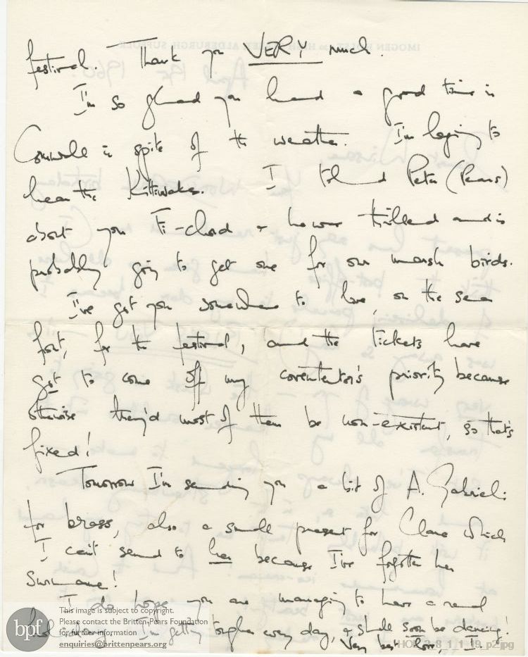 Letter from Imogen Holst to Winsome Bartlett