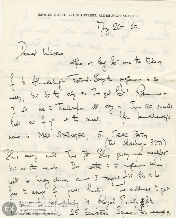 Letter from Imogen Holst to Winsome Bartlett