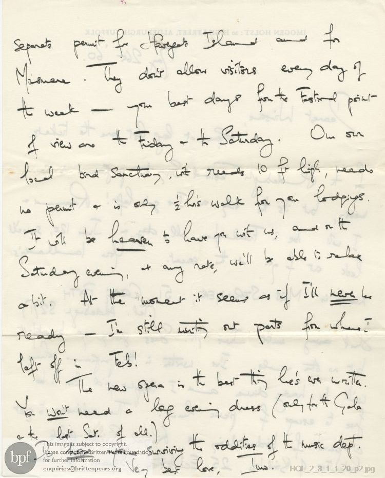 Letter from Imogen Holst to Winsome Bartlett