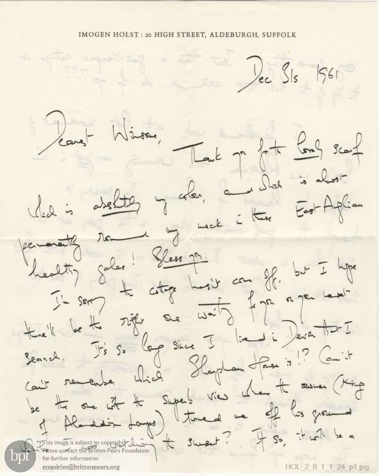 Letter from Imogen Holst to Winsome Bartlett