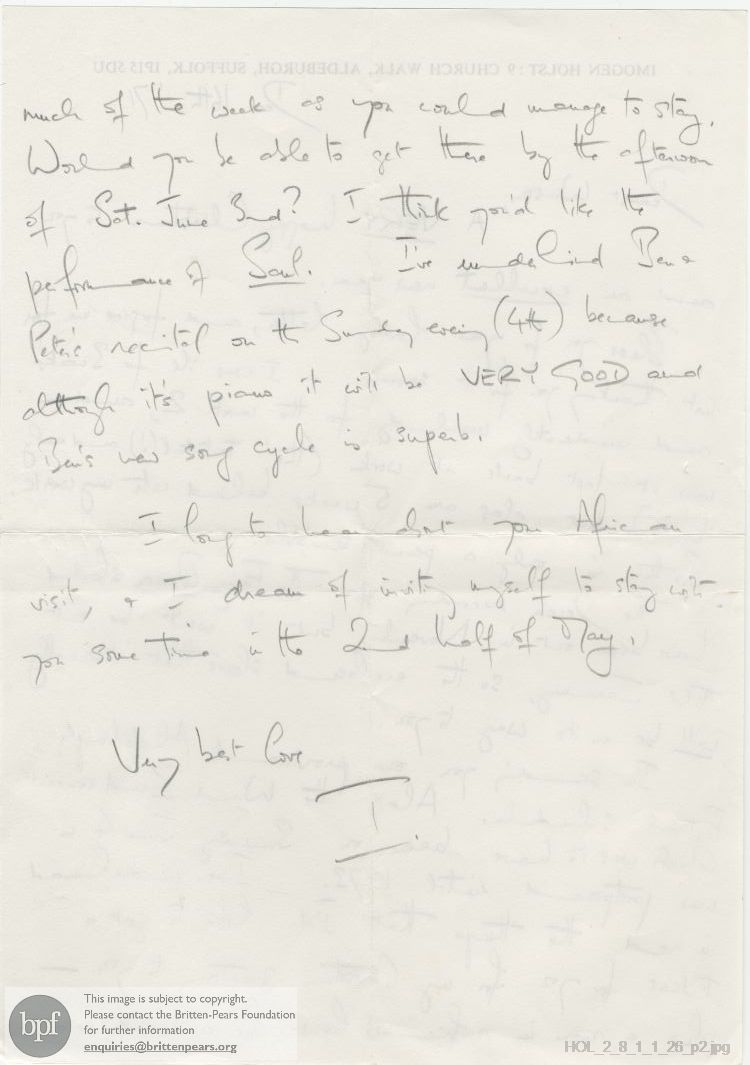 Letter from Imogen Holst to Winsome Bartlett