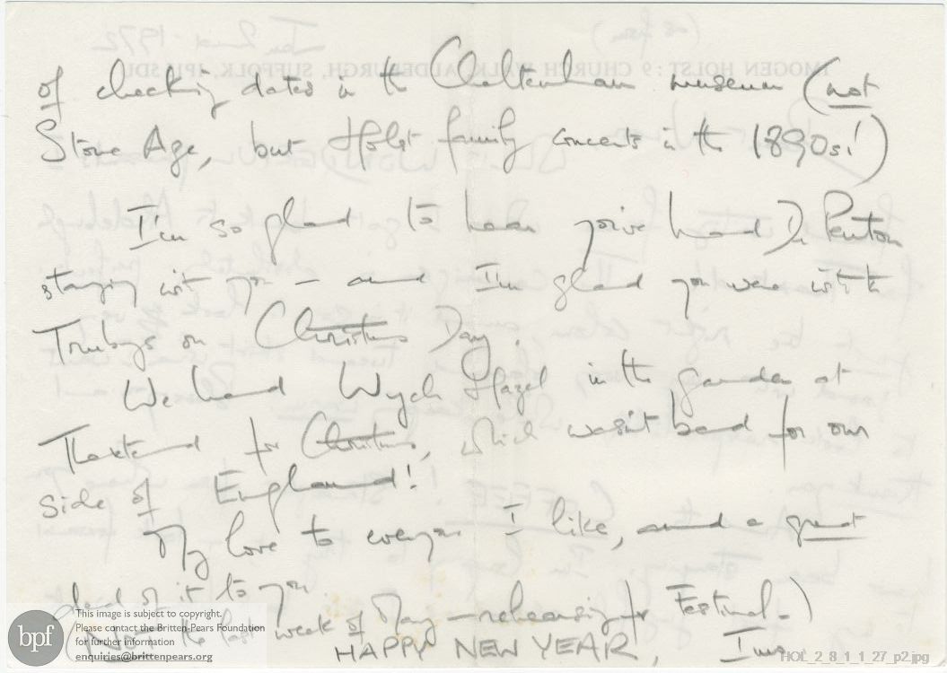 Letter from Imogen Holst to Winsome Bartlett