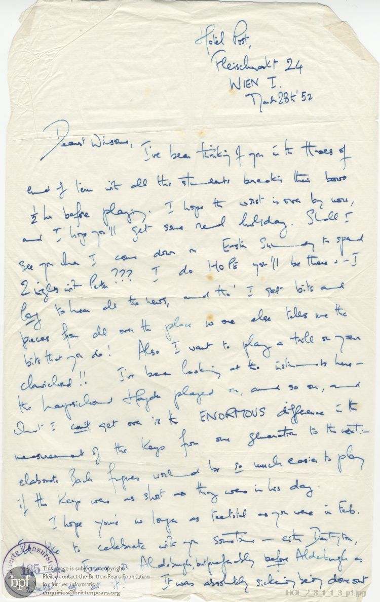 Letter from Imogen Holst to Winsome Bartlett