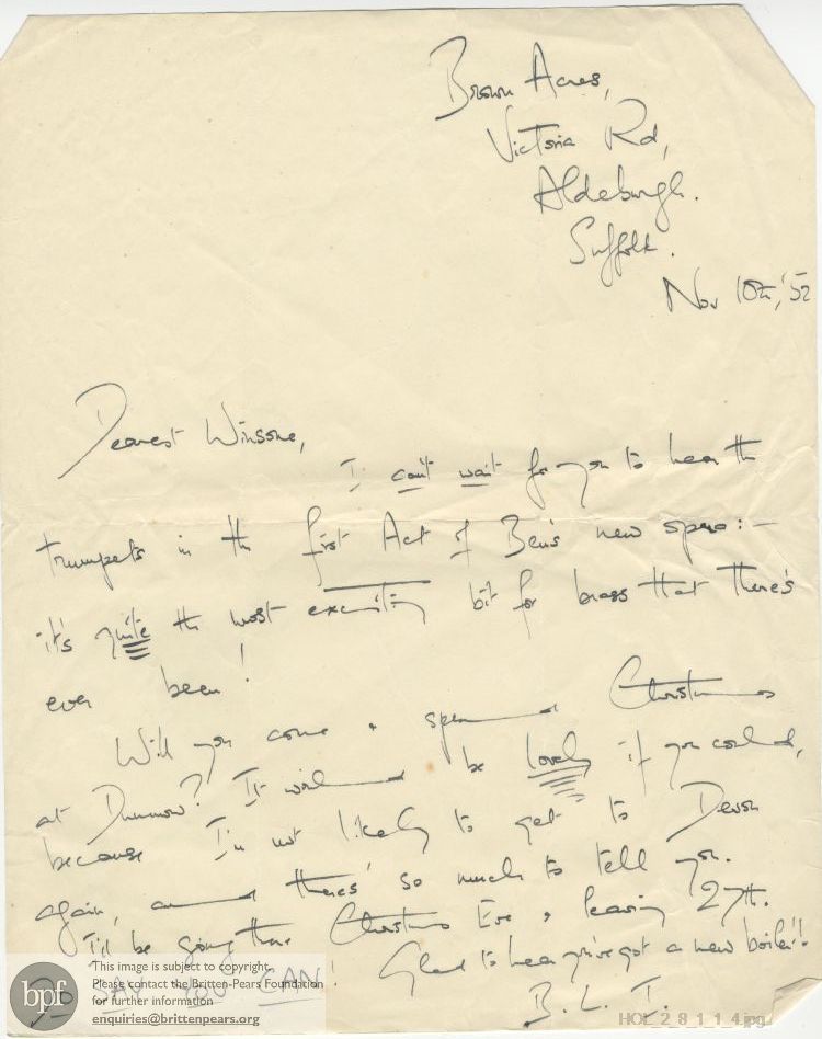 Letter from Imogen Holst to Winsome Bartlett