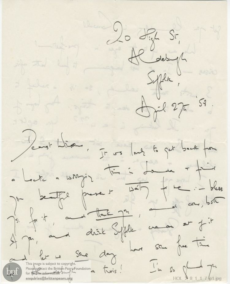 Letter from Imogen Holst to Winsome Bartlett