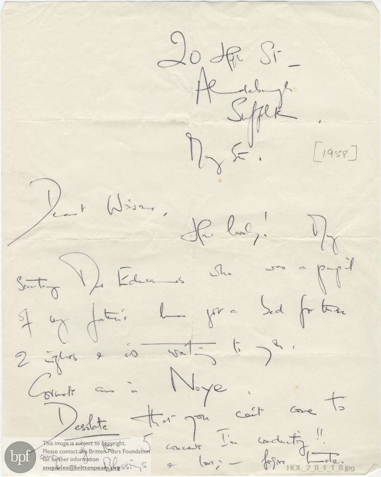 Letter from Imogen Holst to Winsome Bartlett