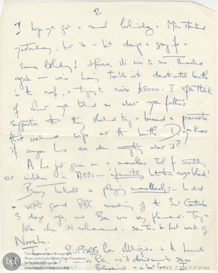 Letter from Imogen Holst to Winsome Bartlett