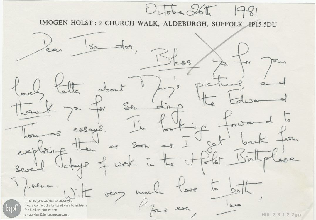 Letter from Imogen Holst to Isador Caplan