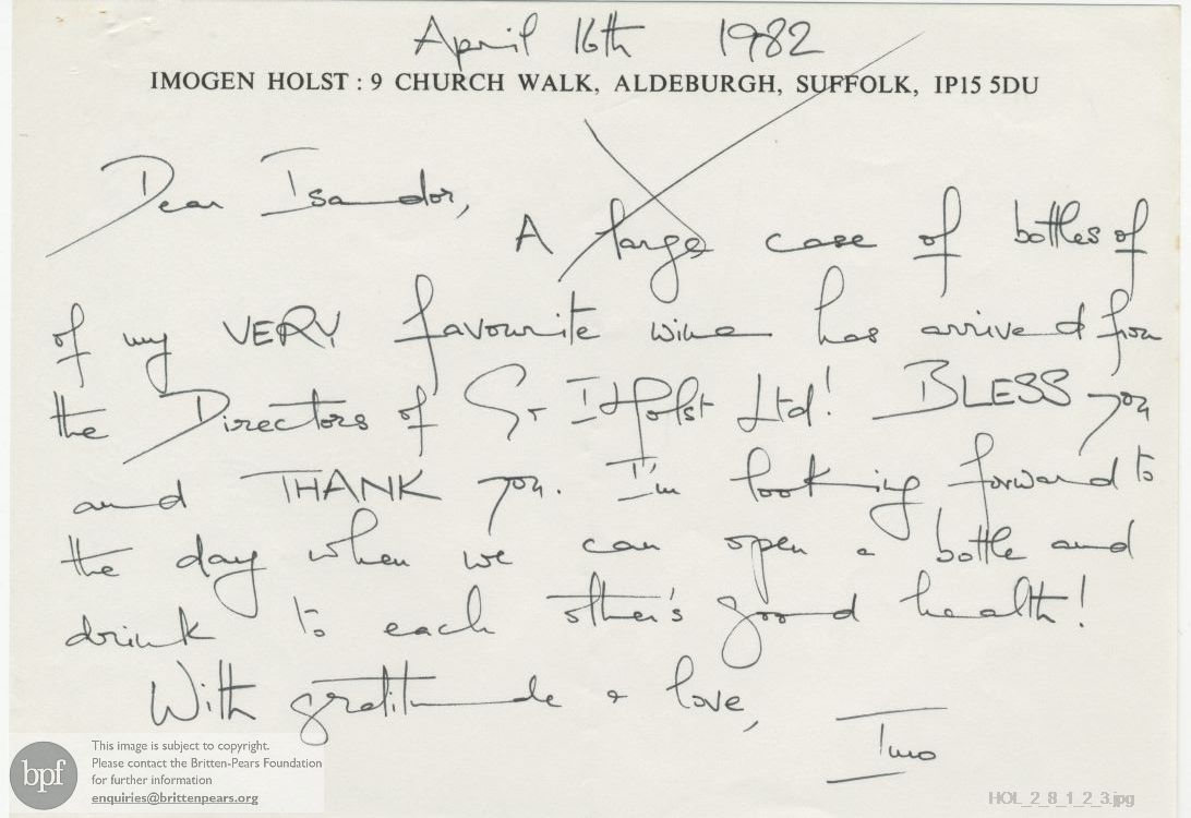 Letter from Imogen Holst to Isador Caplan