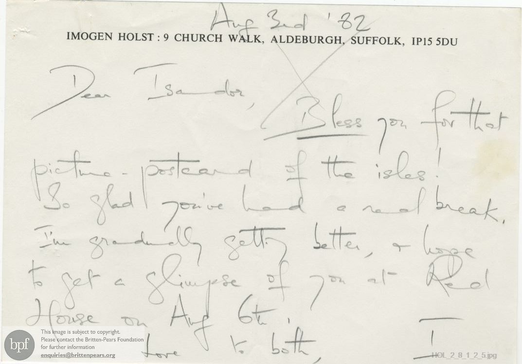 Letter from Imogen Holst to Isador Caplan