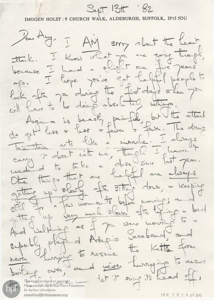 Correspondence from Imogen Holst to Amy Hammond-Davies