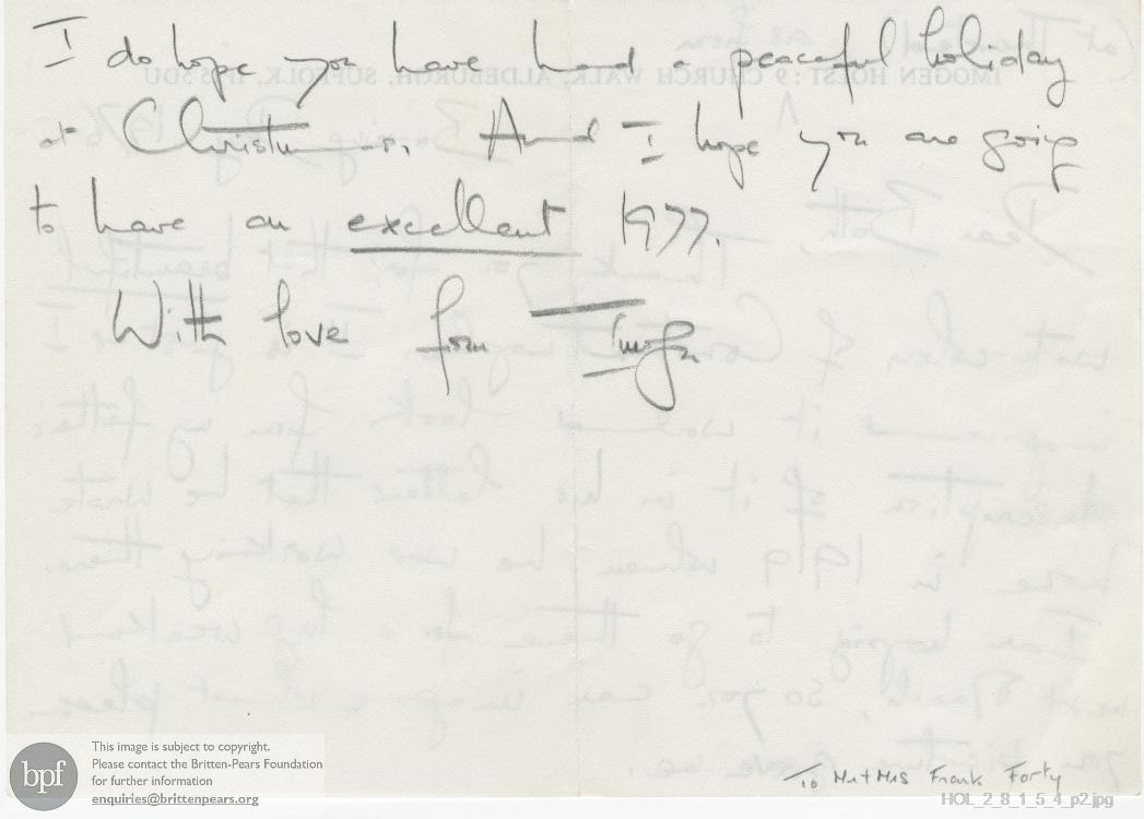 Letter from Imogen Holst to Frank Forty and Kelly Forty