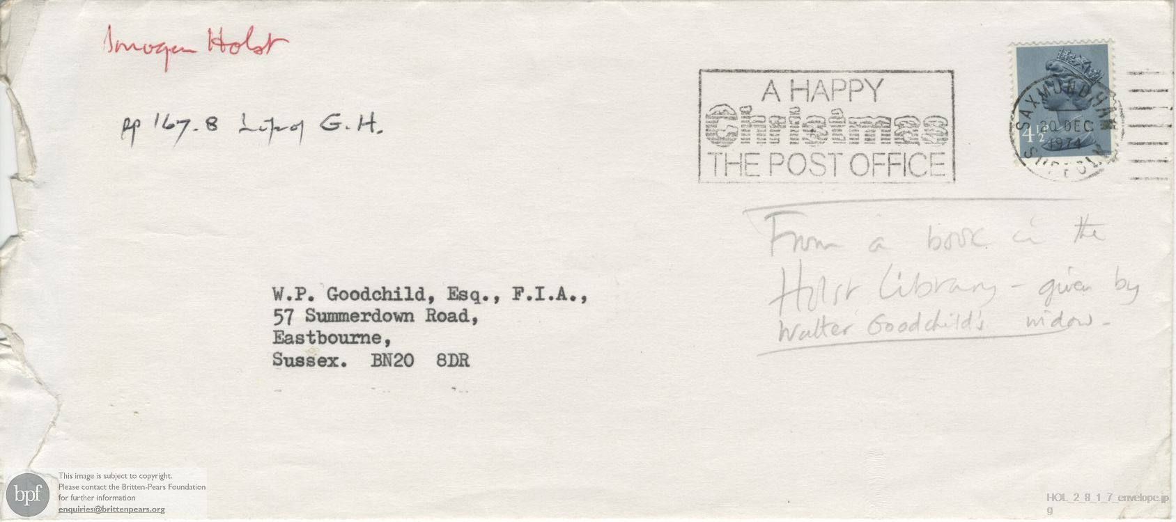 Letter from Imogen Holst to Walter Goodchild