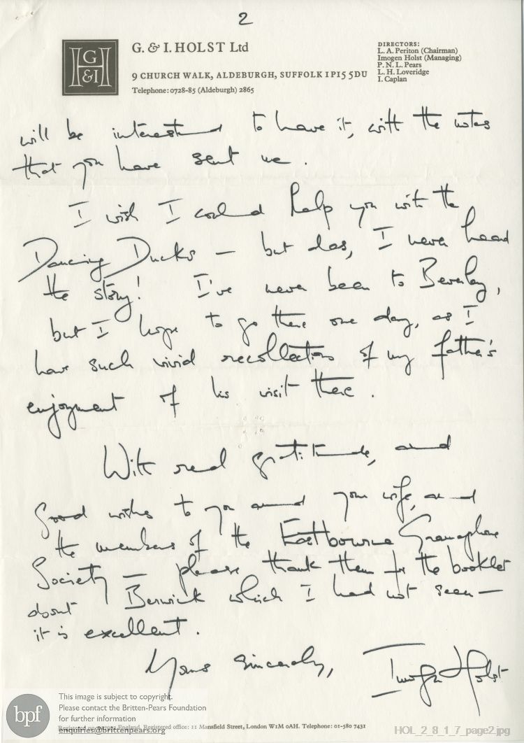 Letter from Imogen Holst to Walter Goodchild