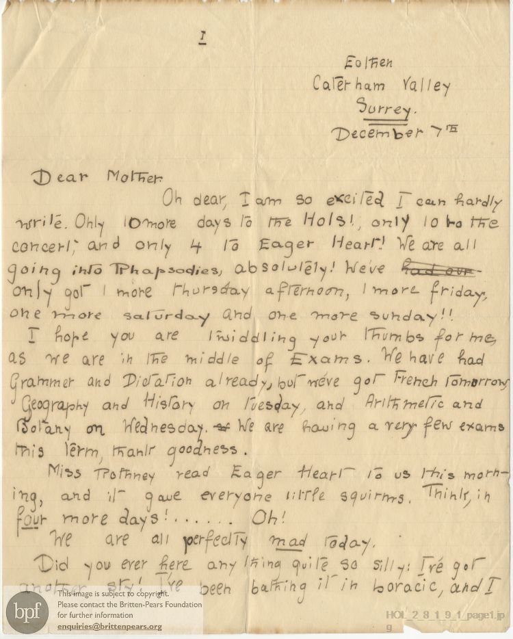 Letter from Imogen Holst to Isobel Holst