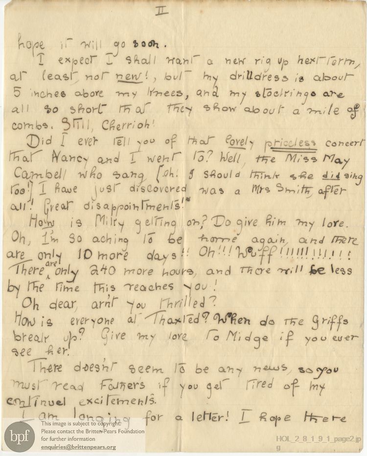 Letter from Imogen Holst to Isobel Holst