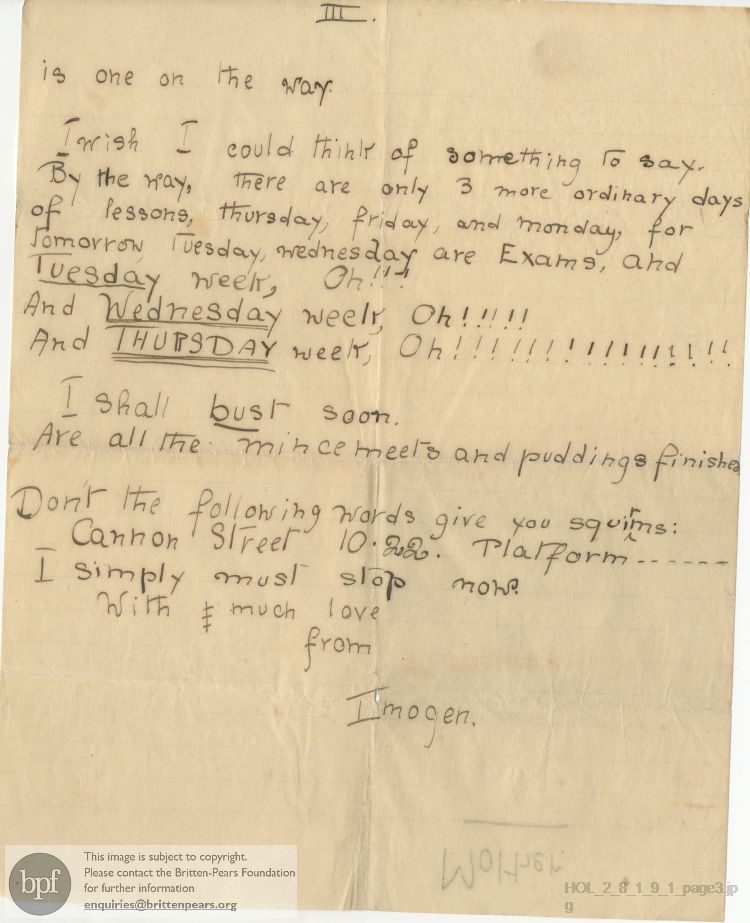 Letter from Imogen Holst to Isobel Holst