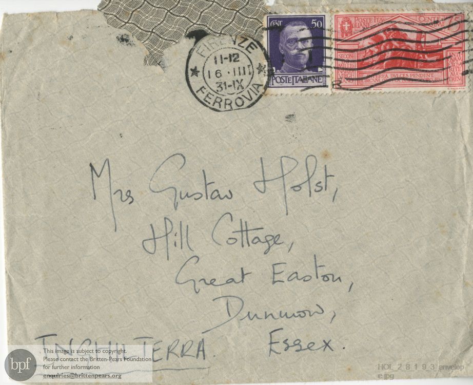 Postcard from Imogen Holst to Isobel Holst