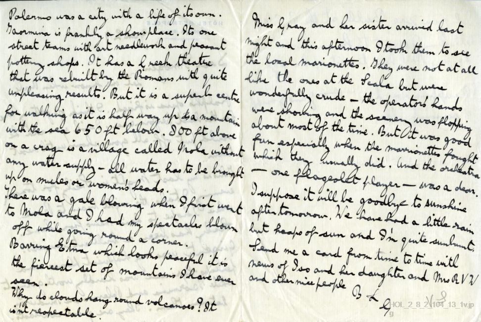 Letter from Gustav Holst to Imogen Holst