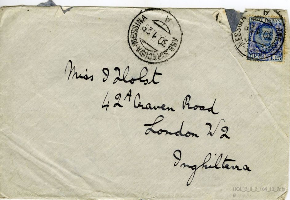 Letter from Gustav Holst to Imogen Holst