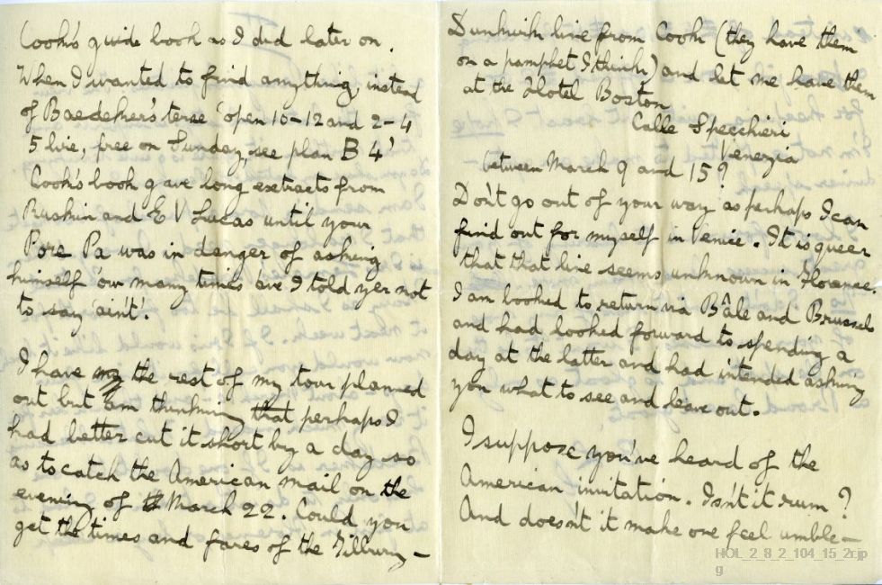 Letter from Gustav Holst to Imogen Holst