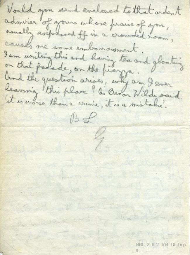 Letter from Gustav Holst to Imogen Holst
