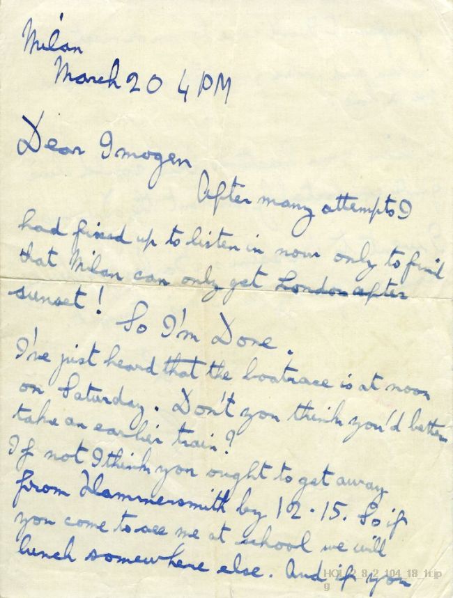 Letter from Gustav Holst to Imogen Holst