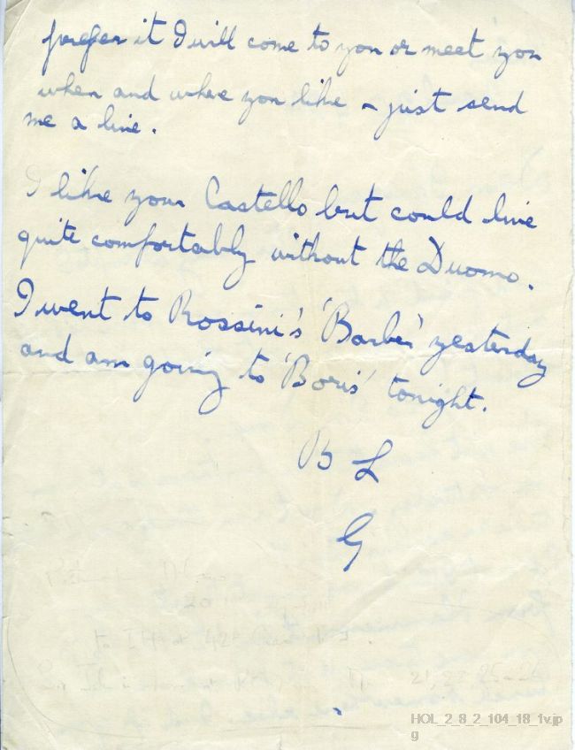 Letter from Gustav Holst to Imogen Holst