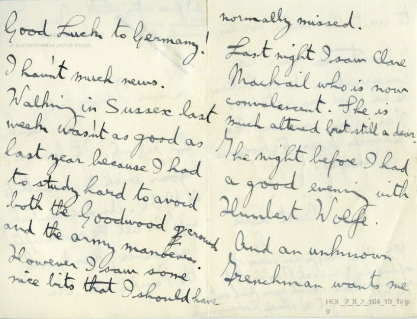 Letter from Gustav Holst to Imogen Holst