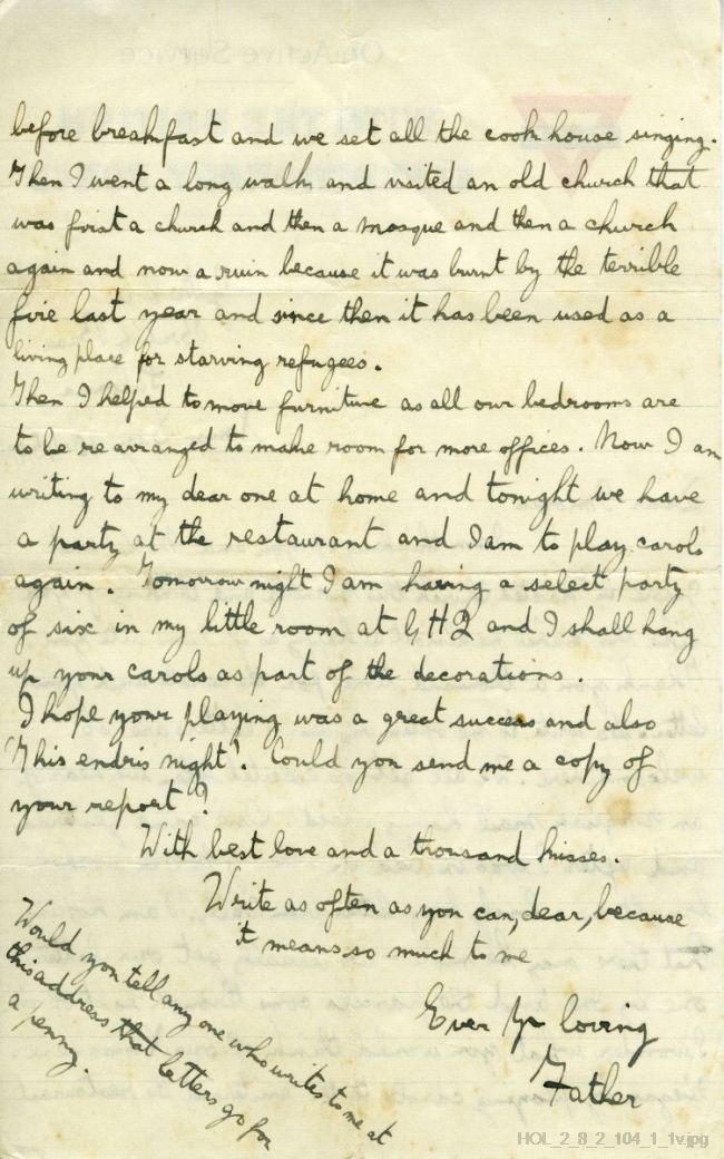 Letter from Gustav Holst to Imogen Holst